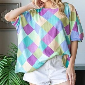 New Argyle Waffle Knit Top